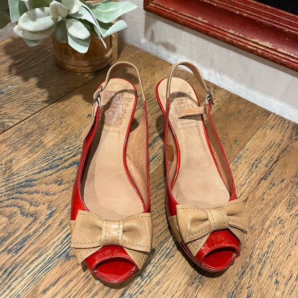 ❤️ WONDERS RED SLINGBACK HEELS WITH BOW - SIZE 38 - 100% LEATHER - Picture 5 of 15